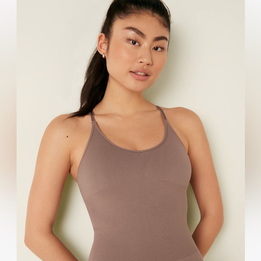 VS Pink Seamless Workout Onesie in Iced Coffee